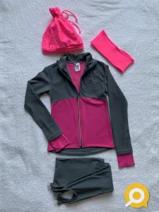 Термокомплект куртка + леггинсы розово-серого цвета для фигурного катания